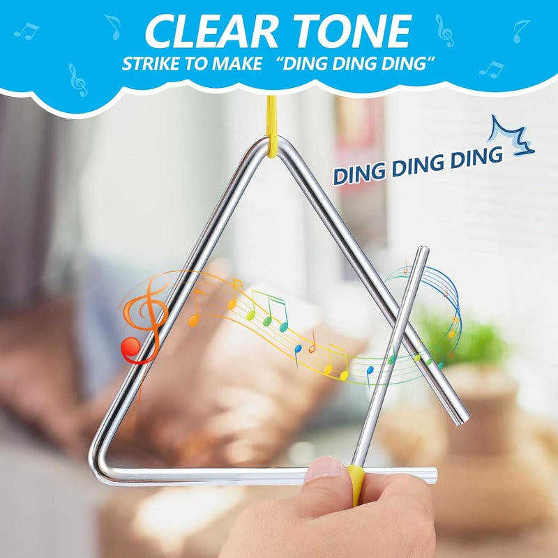 TIPTAP Hand Percussion Triangle, 6IN Musical Steel Triangle with Striker, Percussion Instrument with Exquisite Sound, Instrument for Orff Music Education - Image 4